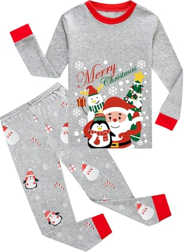 CM-Kid Schlafanzug Jungen Pyjamas Set Lang Kinder Baumwolle Winter Zweiteiliger Nachtwäsche 4 5 Jahre Weihnachten Grau Gr.110 von CM-Kid