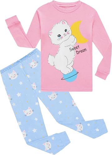 CM-Kid Schlafanzug Mädchen Lang Baby Kinder Pyjama Set Baumwolle Warm Zweiteilig Nachtwäsche 1 2 Jahre Katze Rosa Gr.92 von CM-Kid