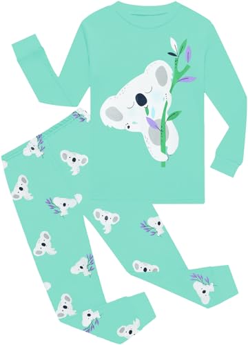 CM-Kid Schlafanzug Mädchen Lang Baby Kinder Pyjama Set Baumwolle Warm Zweiteiliger Nachtwäsche 1 2 Jahre Koala Blaugrün Gr.92 von CM-Kid