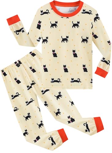CM-Kid Schlafanzug Mädchen Langarm Baby Kinder Pyjama Set Digital Warm Winter Nachtwäsche 2 3 Jahre Katze Gelb Gr.98 von CM-Kid