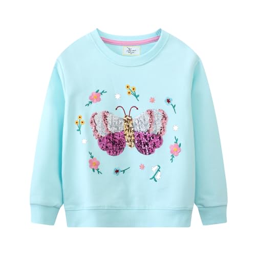 CM-Kid Schmetterling Sweatshirt Kinder mädchen Pullover Warme Pulli Langarmshirt Baumwolle Nektar Blau Kleidung Winter Gr.104 von CM-Kid