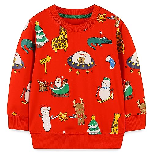 CM-Kid Sweatshirt Jungen Langarm Pullover Kinder Baumwolle Shirt Winter Warm Bunt Tops 5 6 Jahre Weihnachten Rot Gr.116 von CM-Kid