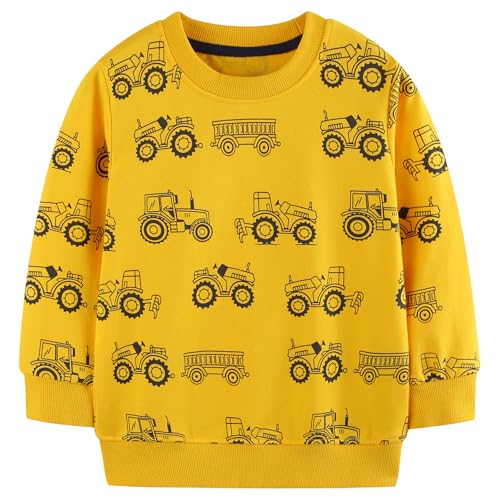 CM-Kid Sweatshirt Jungen Langarm Pullover Kinder Shirts Baumwolle Warm Tops 5 6 Jahre Traktor Gelb Gr.116 von CM-Kid