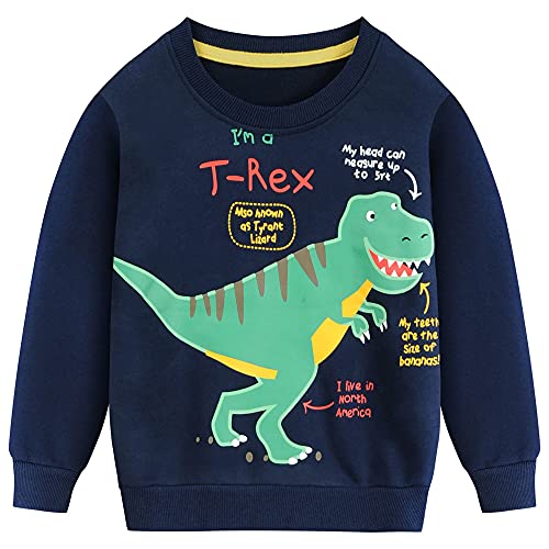 CM-Kid Sweatshirt Jungen Langarm Shirt Baumwolle Kinder Pullover Frühling Herbst Winter Warm 2 3 Jahre Dino Dunkelblau Gr.98 von CM-Kid