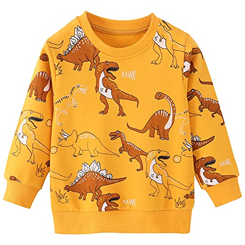 CM-Kid Sweatshirt Jungen Langarm Shirt Baumwolle Kinder Pullover Frühling Herbst Winter Warm Dinosaurier Gelb 1 2 Jahre Gr.92 von CM-Kid