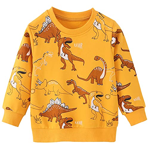 CM-Kid Sweatshirt Jungen Langarm Shirt Baumwolle Kinder Pullover Frühling Winter Warm 4 5 Jahre Dinosaurier Gelb Gr.110 von CM-Kid