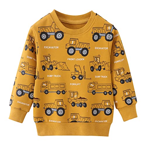 CM-Kid Sweatshirt Jungen Langarm Shirt Kinder Pullover Baumwolle Warm 5 6 Jahre Auto Gelb Gr.116 von CM-Kid