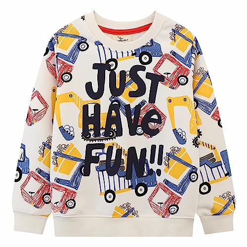 CM-Kid Sweatshirt Jungen Langarm Shirt Kinder Pullover Baumwolle Warm 5 6 Jahre Bunt Bagger Weiß Gr.116 von CM-Kid