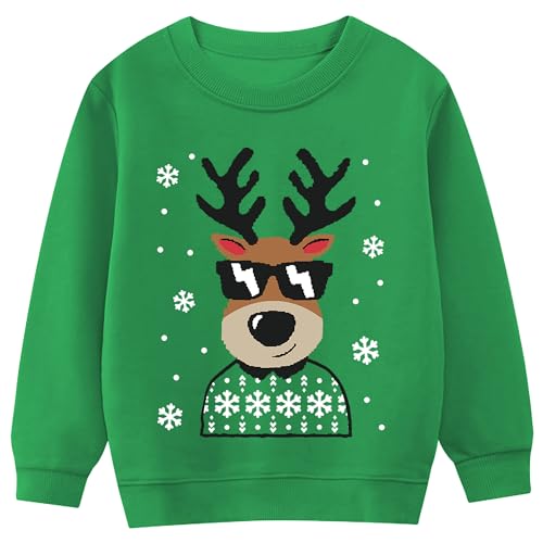 CM-Kid Sweatshirt Jungen Weihnachten Langarm Pullover Kinder Shirts Baumwolle Winter Warm Tops 4 5 Jahre Rentier Grün Gr.110 von CM-Kid
