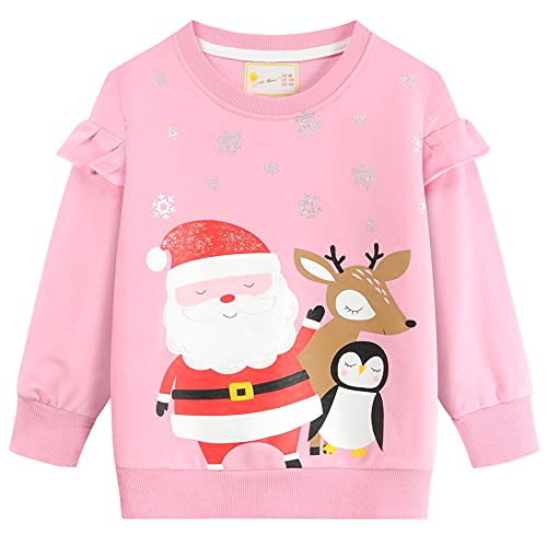 CM-Kid Sweatshirt Mädchen Langarm Pullover Kinder Shirts Baumwolle Winter Warm Tops 4 5 Jahre Rosa Weihnachten Gr.110 von CM-Kid