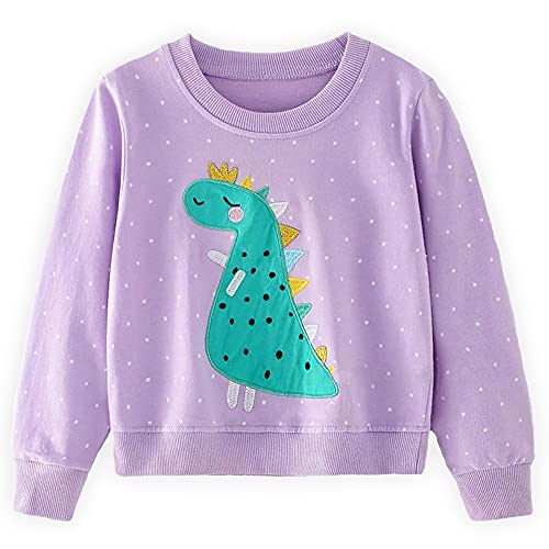 CM-Kid Sweatshirt Mädchen Langarm Shirt Kinder Pullover Baumwolle Frühling Herbst Winter 1 2 Jahre Dinosaurier Lila Gr.92 von CM-Kid