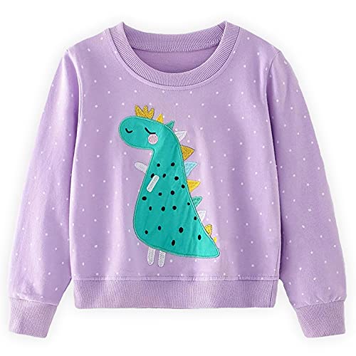 CM-Kid Sweatshirt Mädchen Langarm Shirt Kinder Pullover Baumwolle Frühling Herbst Winter 2 3 Jahre Dinosaurier Lila Gr.98 von CM-Kid