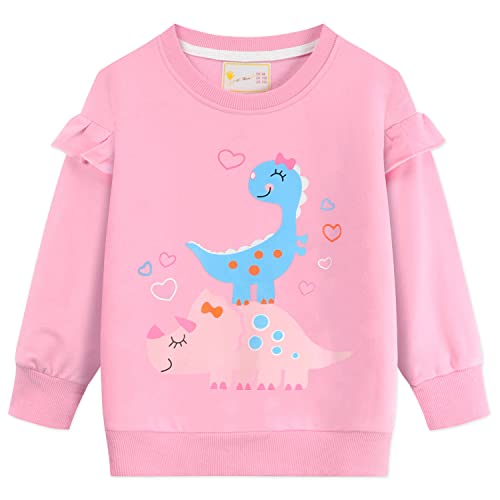 CM-Kid Sweatshirt Mädchen Langarm Shirt Kinder Pullover Baumwolle Warm 5 6 Jahre Dinosaurier Rosa Gr.116 von CM-Kid