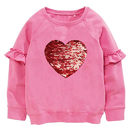 CM-Kid Sweatshirt Mädchen Langarm Shirt Pailletten Kinder Pullover Baumwolle 6 7 Jahre Herzform Rosenrot Gr.122 von CM-Kid