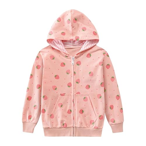 CM-Kid Sweatshirt Mädchen Zip up Hoodie Pullover für Kinder Mädchen Rosa Erdbeere Tasche mit Reißverschluss Winter Gr.98 von CM-Kid