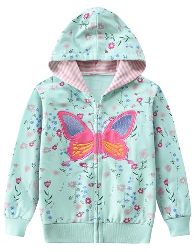 CM-Kid Sweatshirt mit Reißverschluss Mädchen Kapuzenpullover für Mädchen Pullover Blume Niedliche Schmetterling Herbst Gr.122 von CM-Kid