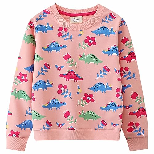 CM-Kid Sweatshirts Baby Mädchen Langarmshirt Kinder Pullover Baumwolle Warm 1 2 Jahre Rosa Dinosaurier Gr.92 von CM-Kid