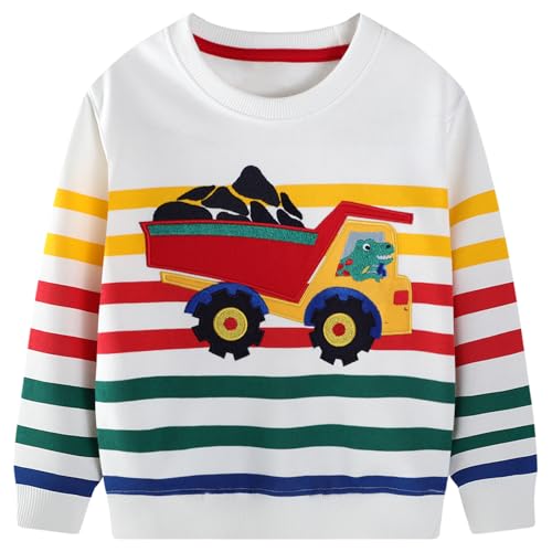 Sweatshirts Jungen Baumwolle Pullover Kinder Langarm Shirts Winter Warm Weiß Tops 4 5 Jahre Truck Streifen Gr.110 von CM-Kid