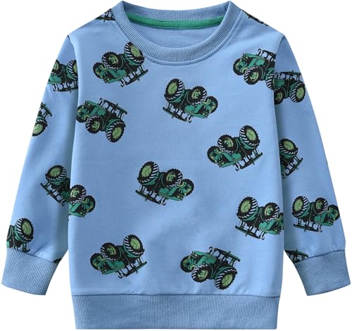 CM-Kid Sweatshirts Jungen Langarm Pullover Baby Kinder Baumwolle Bunt Shirts Winter Warm Tops 2 3 Jahre Traktor Blau Gr.98 von CM-Kid
