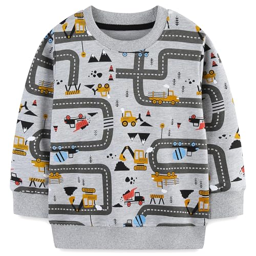 CM-Kid Sweatshirts Jungen Langarm Pullover Baumwolle Kinder Frühling Winter Warm Tops 3 4 Jahre Auto Grau Gr.104 von CM-Kid