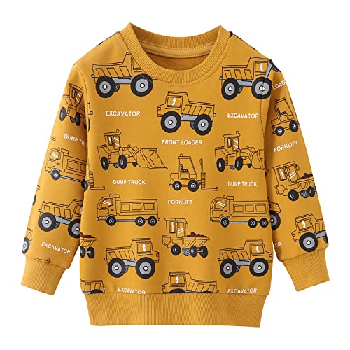 CM-Kid Sweatshirts Jungen Langarm Shirt Kinder Pullover Baumwolle Warm 3 4 Jahre Auto Gelb Gr.104 von CM-Kid