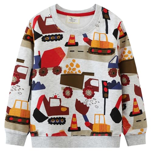 CM-Kid Sweatshirts Jungen Langarm Shirts Kinder Pullover Baumwolle Winter Warm Tops 5 6 Jahre Hellgrau Bunt Bagger Gr.116 von CM-Kid