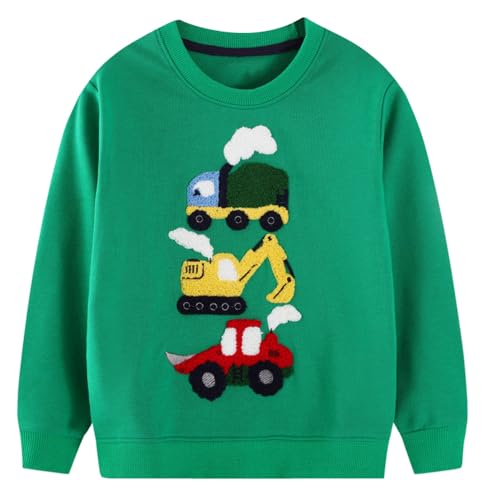 CM-Kid Sweatshirts Jungen Pullover Baumwolle Baby Kinder Langarm Frühling Winter Warm Tops 2 3 Jahre Traktor Grün Gr.98 von CM-Kid