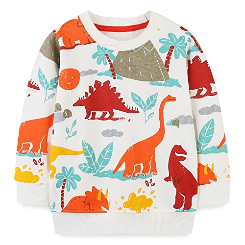 CM-Kid Sweatshirts Jungen Pullover Kinder Langarm Shirts Bunt Winter Warm 4 5 Jahre Dinosaurier Weiß Gr.110 von CM-Kid