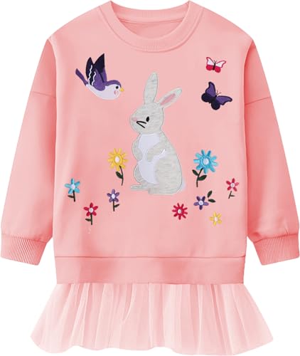 CM-Kid Sweatshirts Mädchen Langarm Pullover Baby Kinder Baumwolle Shirt Warm Sticken Tops 1 2 Jahre Kaninchen Rosa Gr.92 von CM-Kid