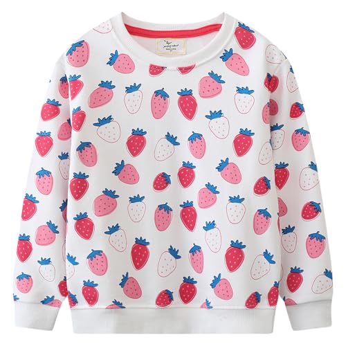 CM-Kid Sweatshirts Mädchen Langarm Pullover Baby Kinder Baumwolle Shirt Winter Warm Bunt Tops 1 2 Jahre Erdbeer Weiß Gr.92 von CM-Kid