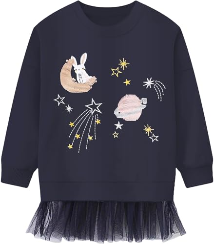 CM-Kid Sweatshirts Mädchen Langarm Pullover Baby Kinder Baumwolle Shirts Warm Pailletten Tops 2 3 Jahre Hase Dunkelgrau Gr.98 von CM-Kid