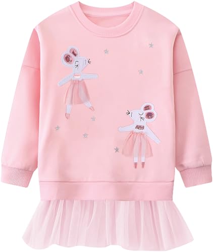 CM-Kid Sweatshirts Mädchen Langarm Pullover Baby Kinder Baumwolle Shirts Warm Sticken Tops 2 3 Jahre Maus Rosa Gr.98 von CM-Kid