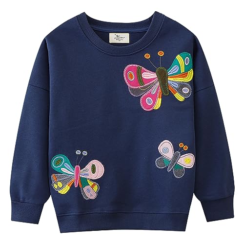 CM-Kid Sweatshirts Mädchen Langarm Shirt Kinder Pullover Baumwolle Warm 3 4 Jahre Schmetterling Dunkelblau Gr.104 von CM-Kid