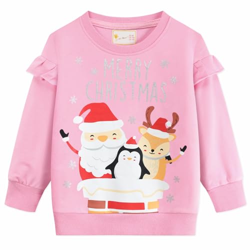 CM-Kid Sweatshirts Mädchen Weihnachten Langarm Pullover Baby Kinder Shirts Warm Tops 1 2 Jahre Rentier Pinguin Rosa Gr.92 von CM-Kid