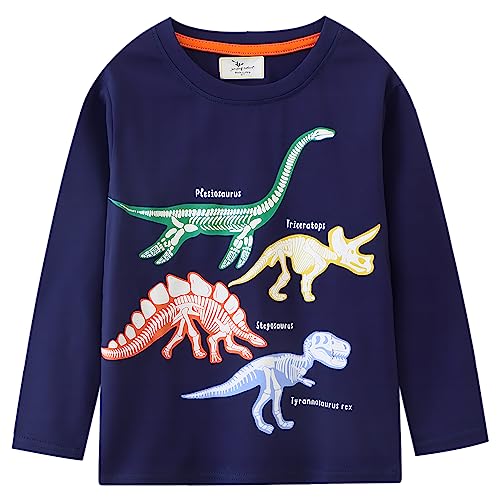 Jungen Langarmshirt Langarm Shirt Kinder Pullover Tees Tops 3 4 Jahre Fluoreszenz Dinosaurier Dunkelblau Gr.104 von CM-Kid