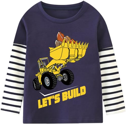 Jungen Langarmshirt Langarm Shirts Kinder Pullover Bagger Tops 3 4 Jahre Bulldozer Dunkelblau Gr.104 von CM-Kid