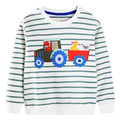 Jungen Pullover Sweatshirt Kinder Casual Langarm Tier Auto Tops Alter 2 Jahre Winter Warm Streifen Oberteile Gr.92 von CM-Kid