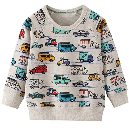 Jungen Sweatshirts Langarm Winter Shirt Kinder Pullover Baumwolle Warm Casual Tops 6 7 Jahre Hellgrau Bunt Auto Gr.122 von CM-Kid