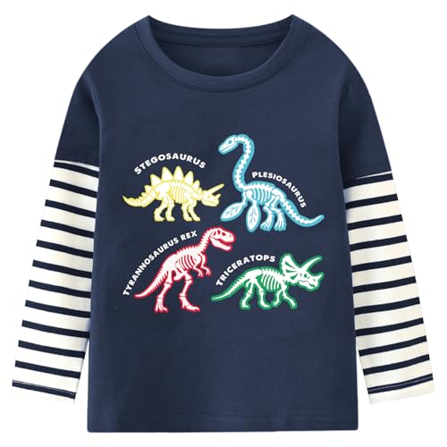 Langarmshirt Baby Jungen Langarm Kinder Pullover Shirts Tops 2 3 Jahre Fluoreszenz Dinosaurier Gr.98 von CM-Kid
