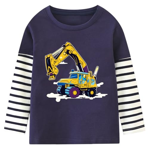 Langarmshirt Jungen Langarm Kinder Pullover Shirts Truck Tops 4 5 Jahre Bagger Dunkelblau Gr.110 von CM-Kid