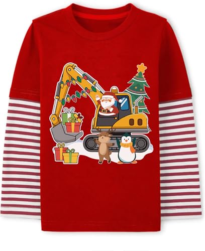 Langarmshirts Jungen Weihnachten Langarm Baby Kinder Shirts Baumwolle Tops 2 3 Jahre Bagger Rot Gr.98 von CM-Kid