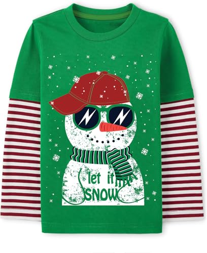 Langarmshirts Jungen Weihnachten Langarm Baby Kinder Shirts Baumwolle Tops 4 5 Jahre Schneemann Grün Gr.110 von CM-Kid
