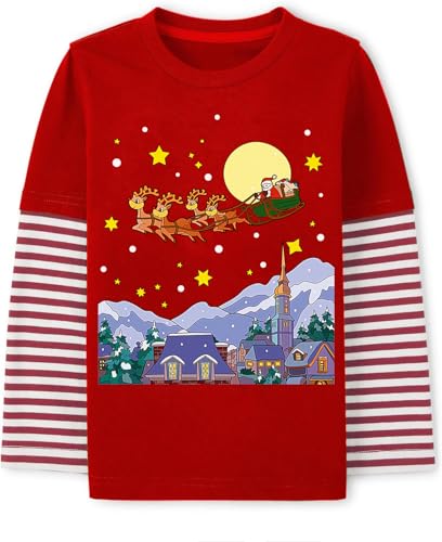 Langarmshirts Jungen Weihnachten Langarm Baby Kinder Shirts Baumwolle Tops 6 7 Jahre Santa Claus Rot Gr.122 von CM-Kid