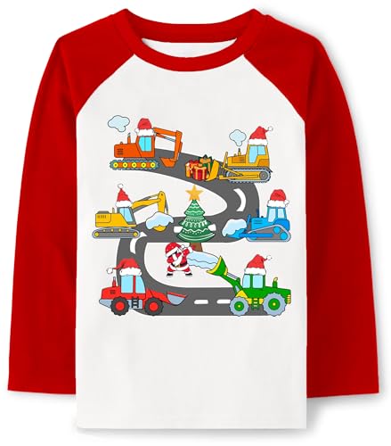 Langarmshirts Jungen Weihnachten Langarm Baby Kinder Shirts Baumwolle Tops 6 7 Jahre Truck Rot Gr.122 von CM-Kid