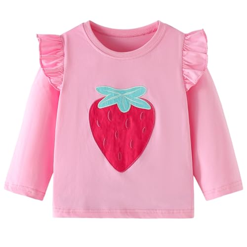 Mädchen Langarm T-Shirt Kinder Rot Erdbeer Prints Longsleeve Rundhals Winter Frühling Herbst Bedruckte Tops Gr.104-110 von CM-Kid