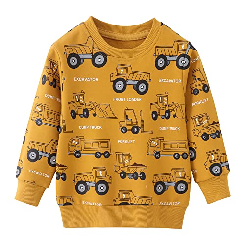 CM-Kid Pullover Jungen Langarm Sweatshirts Kinder Baumwolle Shirts Winter Warm Tops 6 7 Jahre Auto Gelb Gr.122 von CM-Kid