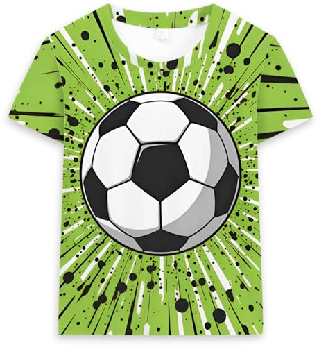 T-Shirts Jungen Kurzarm Shirt 3D Kinder Tees Baumwolle Bunt Sommer Tops 3 4 Jahre Fußball Grün Gr.104 von CM-Kid