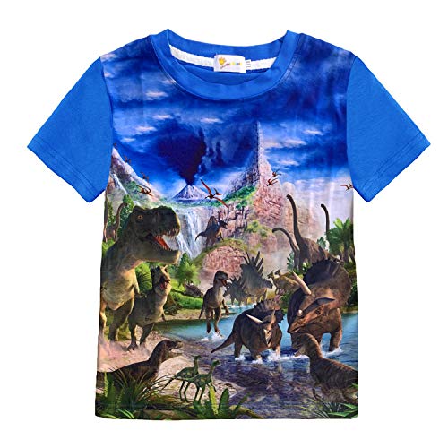 T-Shirts Jungen Kurzarm Shirt 3D Kinder Tees Baumwolle Sommer Tops 5 6 Jahre Dinosaurier Blau Gr.116 von CM-Kid