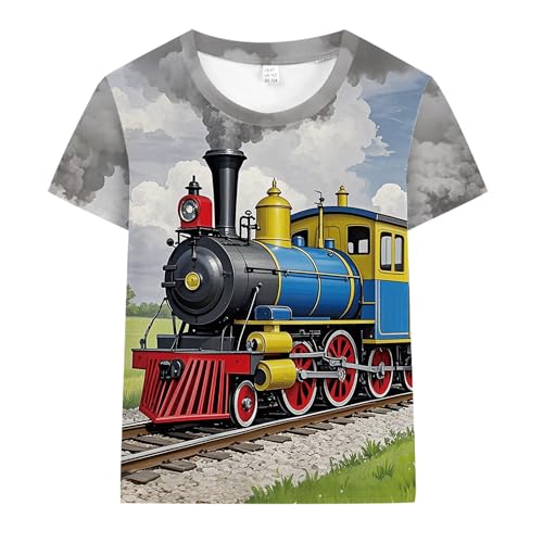 T-Shirts Jungen Kurzarm Shirts 3D Kinder Bunt Tees Baumwolle Sommer Tschu-Tschu Tops 8 9 Jahre Zug Gr.128 von CM-Kid