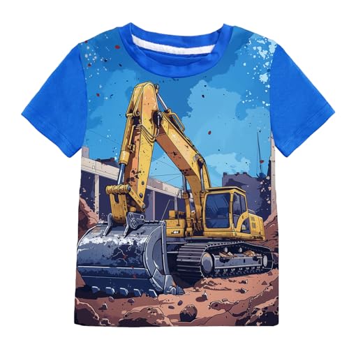 T-Shirts Jungen Kurzarm Shirts 3D Kinder Tees Baumwolle Sommer Tops 10 11 Jahre Bagger Blau Gr.134 von CM-Kid